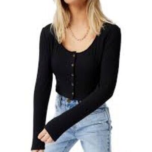 Anthropologie Black Button-Up Crop Top